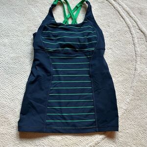 EUC Lululemon Navy and Green Striped Tank Top